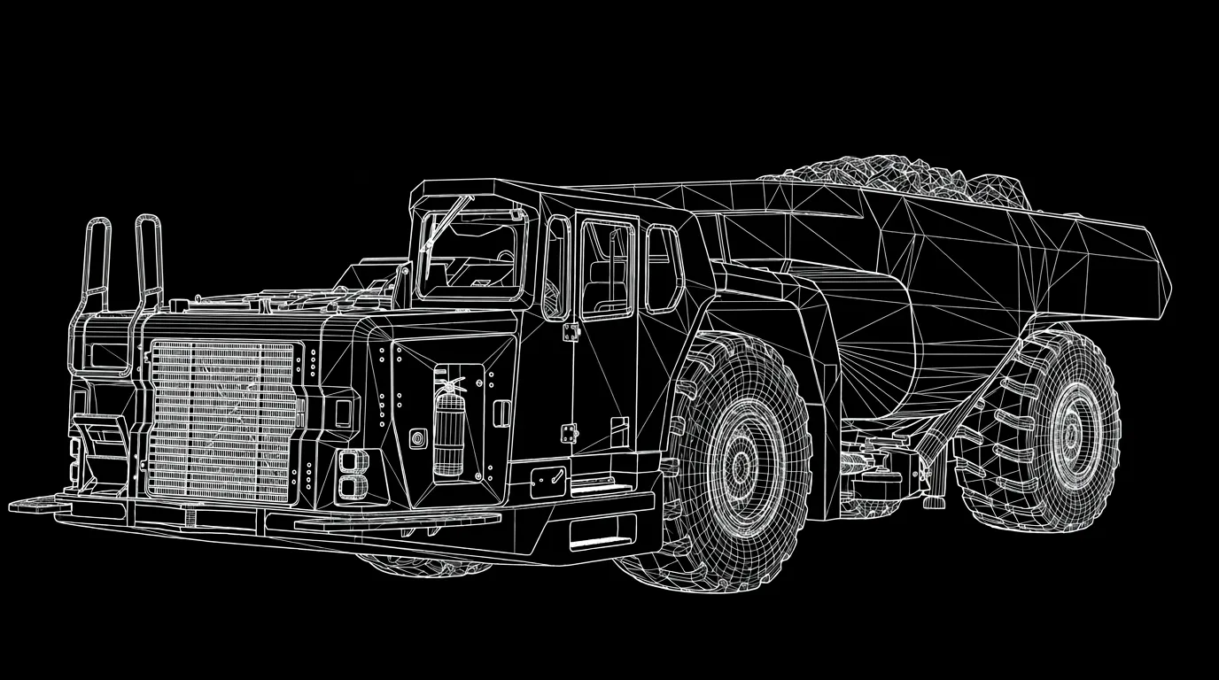 Line drawing of an underground dump truck